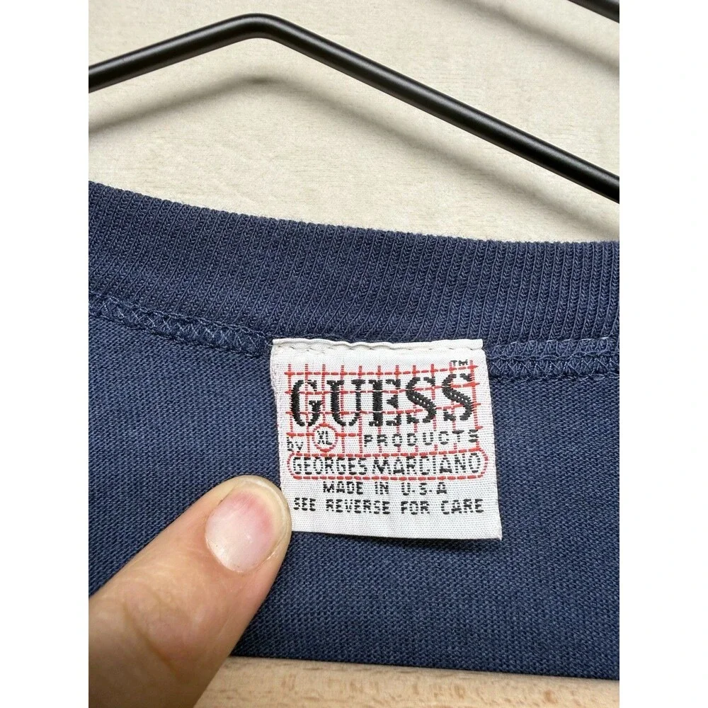 Vintage Guess Georges Marciano Shirt Men’s XL Blue 90s Embroidered Faux Leather - Picture 6 of 7